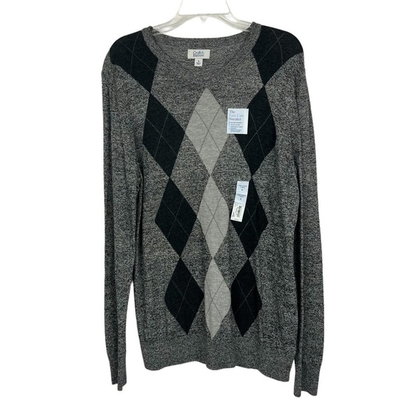 CROFT & BARROW Men’s Sweater Size Medium Multi Colors V-Neck Argyle Pattern LS - Picture 1 of 14
